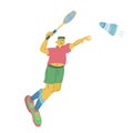Badminton man player with racket and shuttlecock. Royalty Free Stock Photo